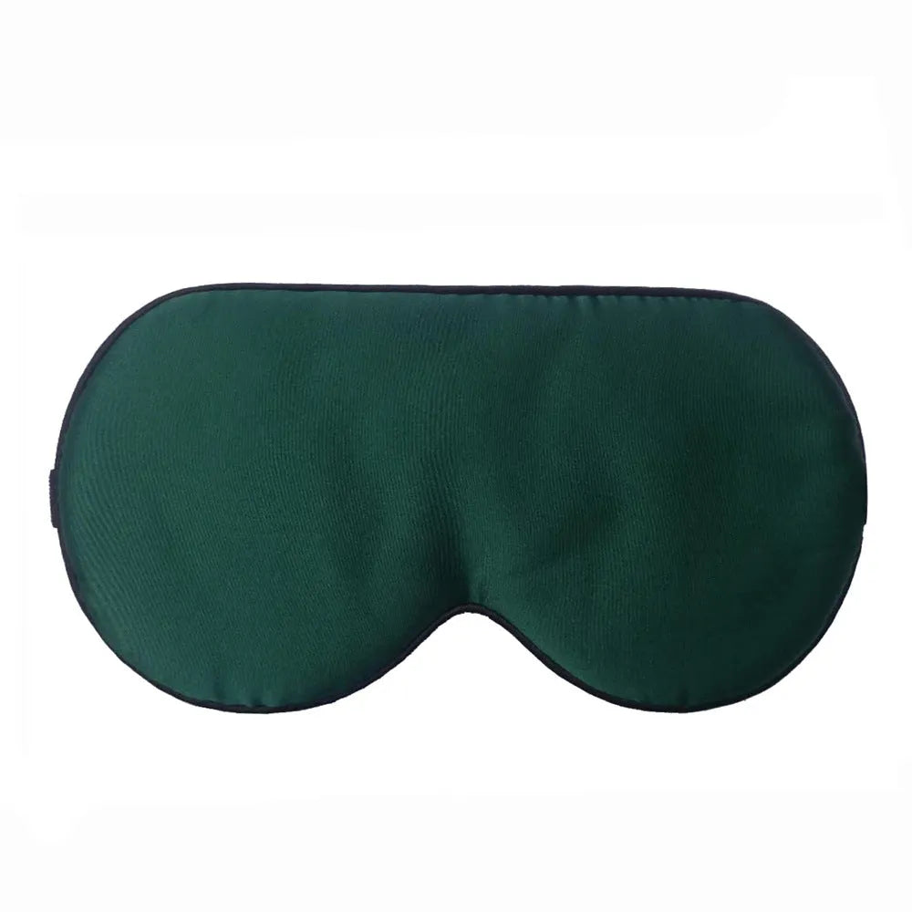 Double-sided mulberry silk sleep mask in multiple colours showing embroidered print and adjustable strap.