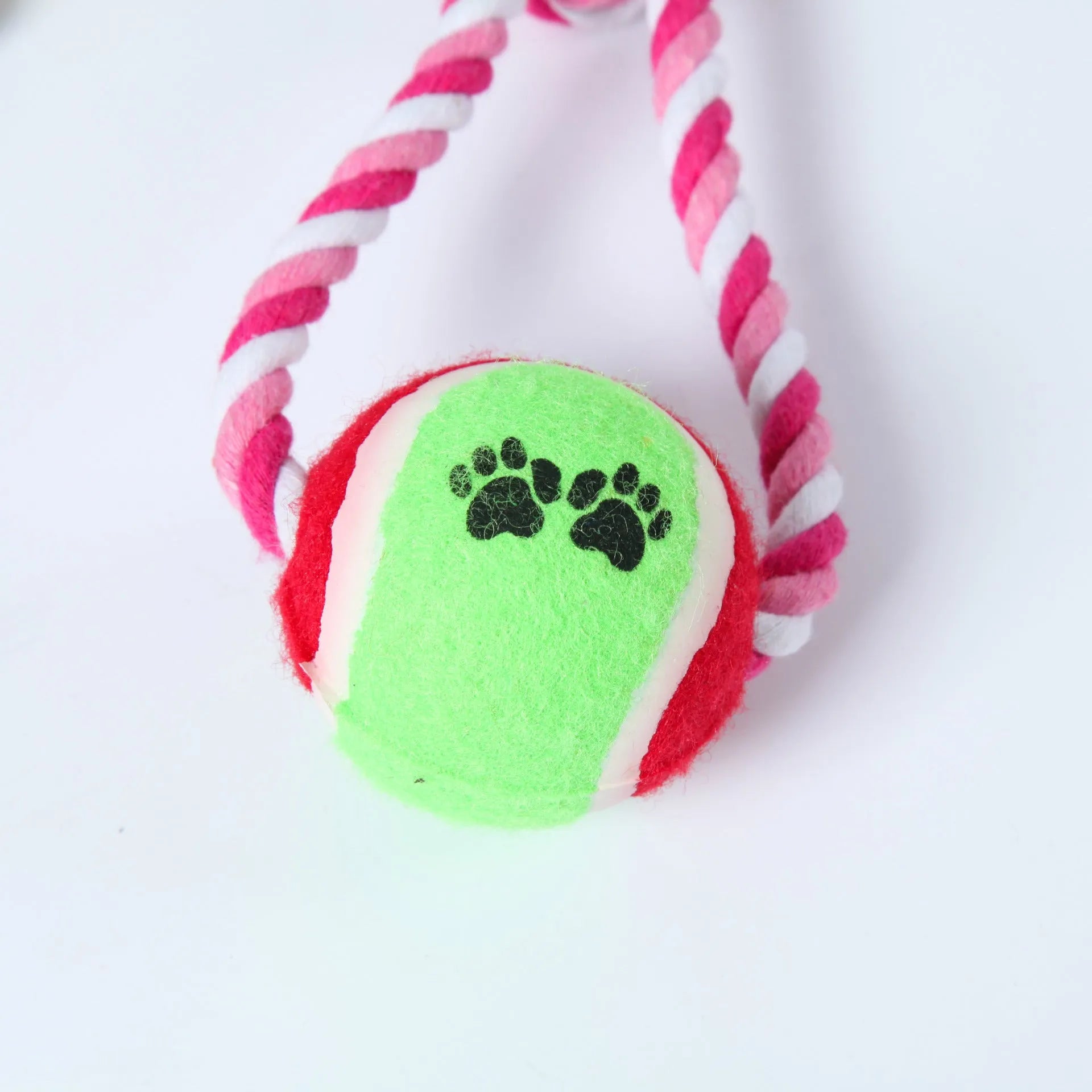 Red, white, and blue cotton string dog toy for medium and large breeds, approximately 38cm long.