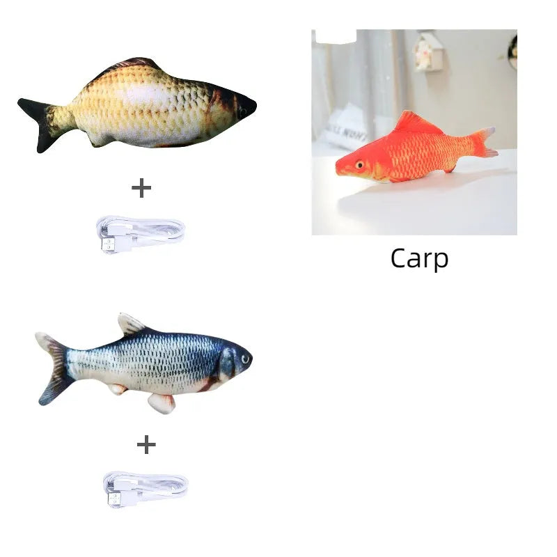 30cm electronic jumping fish cat toy with USB cable in multicolour fish designs