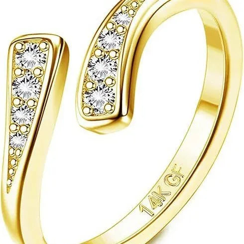 Geometric toe ring with copper plating and 14K gold finish, showing rhinestone decoration