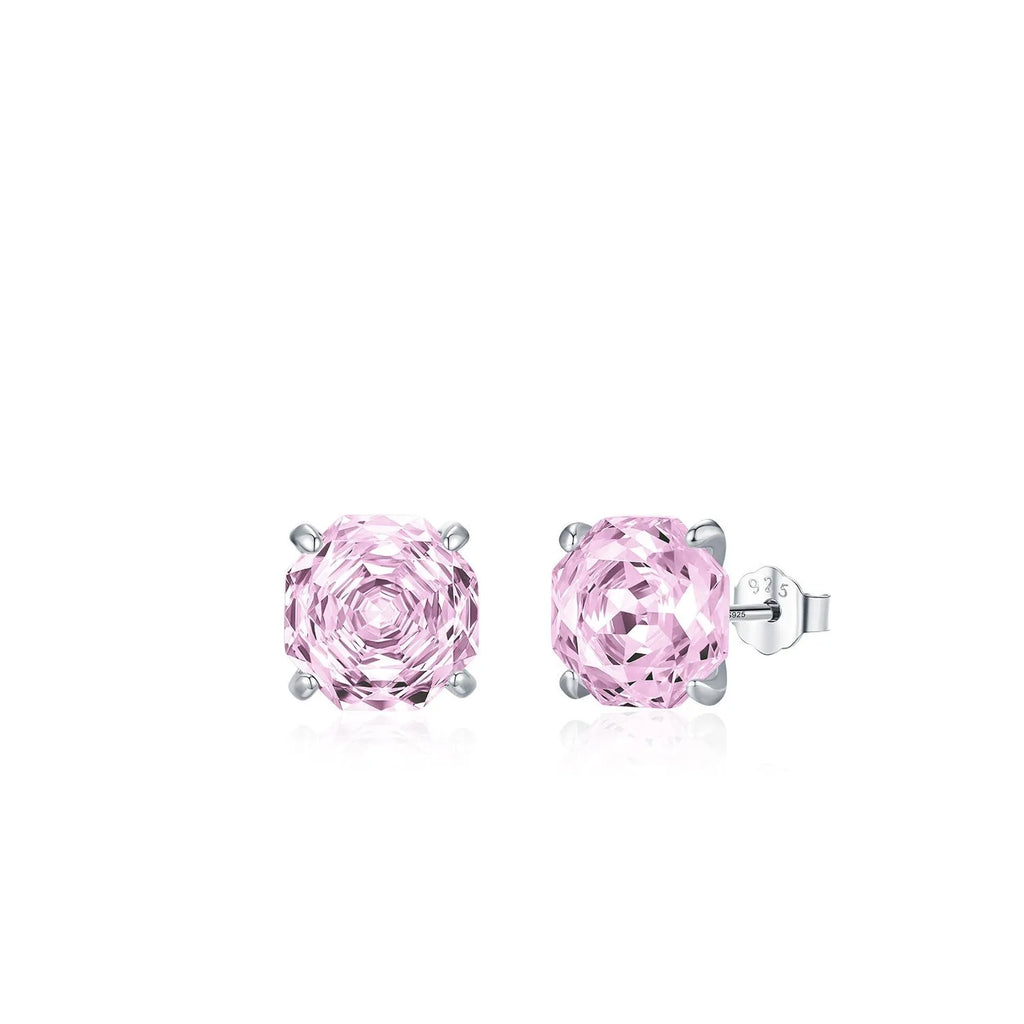 S925 sterling silver rose stud earrings for women in pink with 6mm and 8mm size options