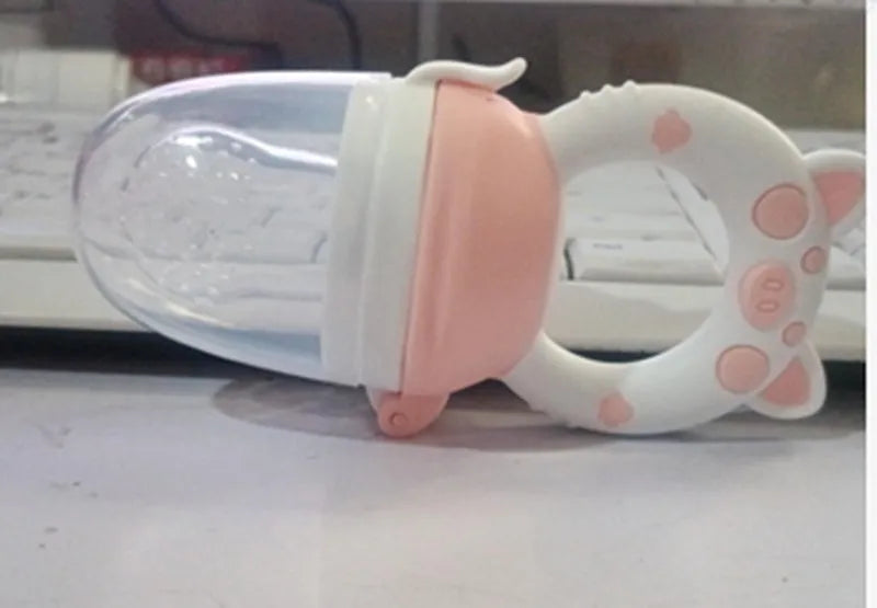 Silicone baby teether with textured mouthpieces in blue, green, or pink colour options