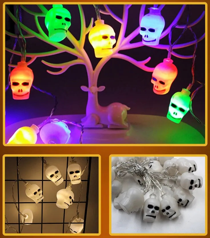 Halloween LED string lights with pumpkin ghost bat spider lantern decorations on 1.2m battery-powered string