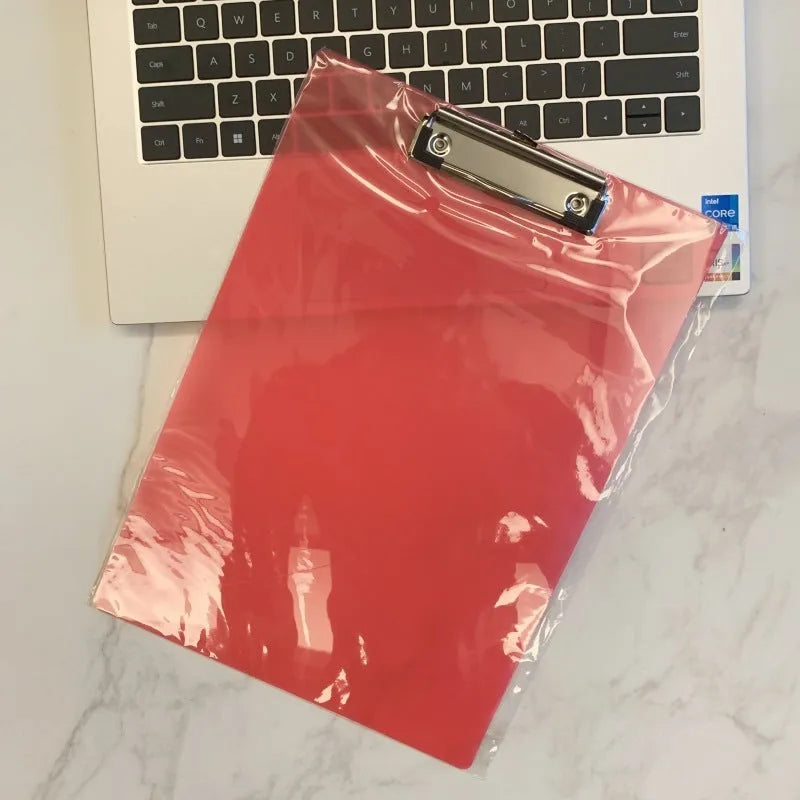 A4 and A5 transparent PP writing board with metal clip, shown in multiple colour options.