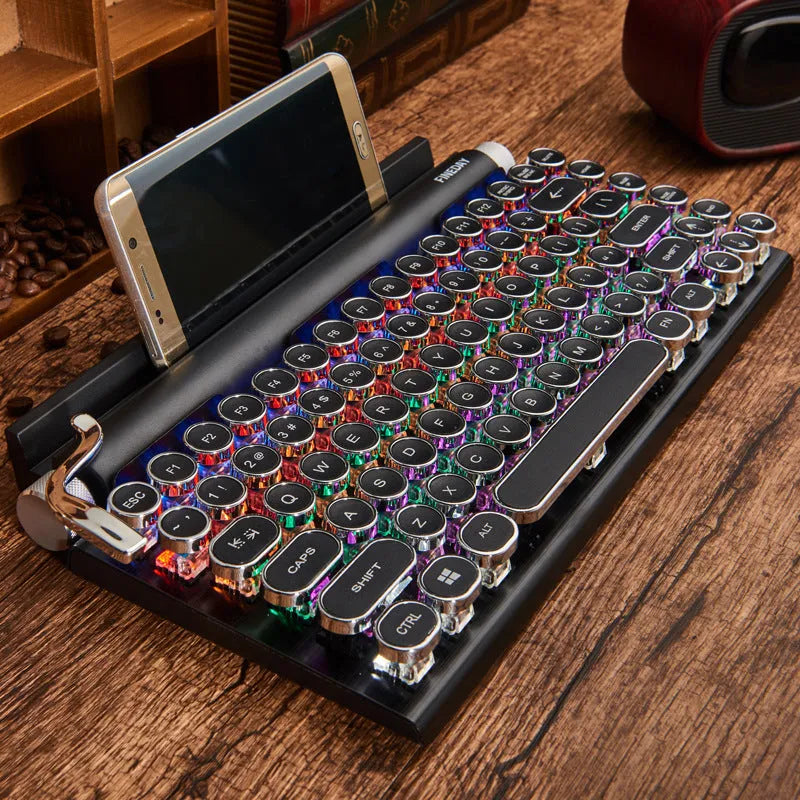 Black Dot retro mechanical keyboard with typewriter design, Bluetooth connectivity and seven-colour backlighting