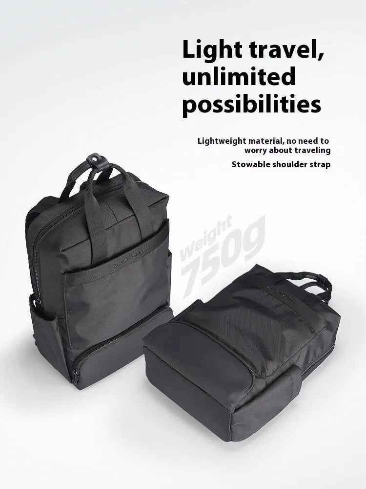 Elegant black Oxford cloth laptop backpack with 20-35 litre capacity and polyester lining
