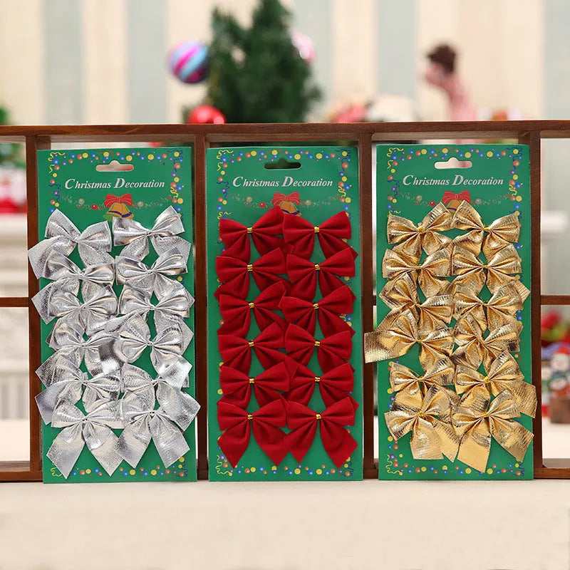 5 cm polyester Christmas bow ornament in gold, red, red gold, or silver colours for tree decoration