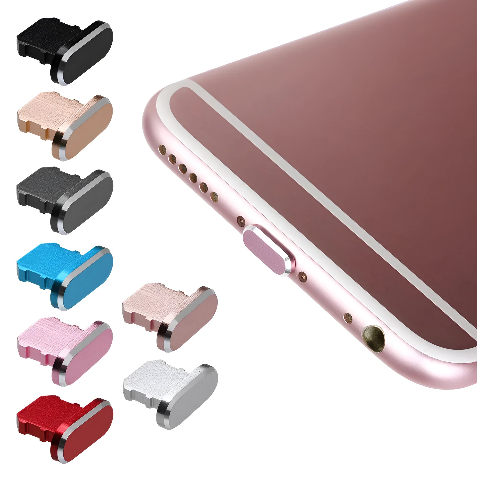 Aluminium alloy iPhone charging port dust plug in various colours for multiple iPhone models