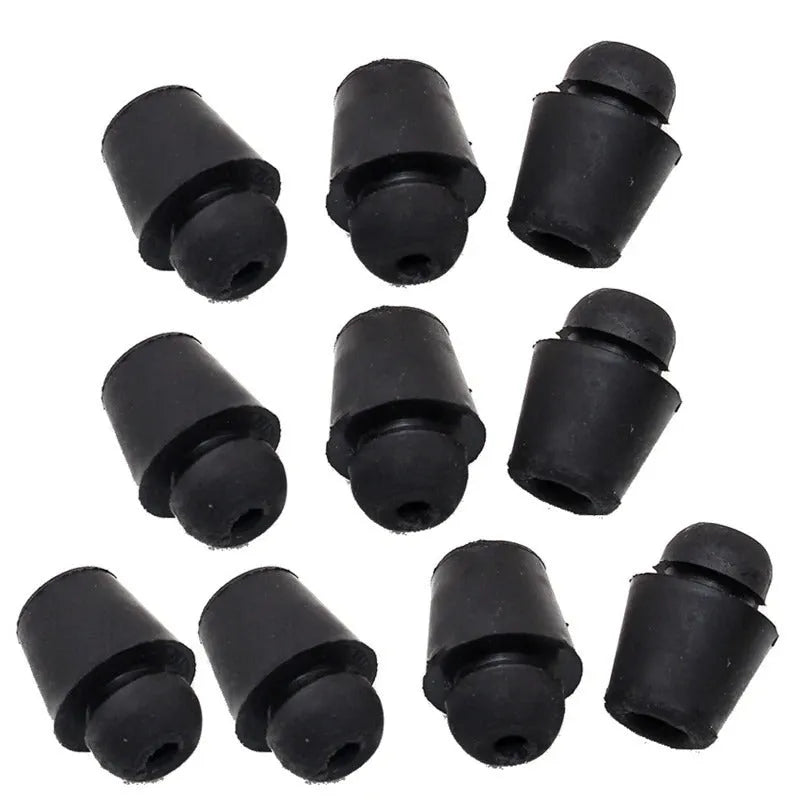 Ten black rubber automotive buffer clips for universal vehicle panel damping