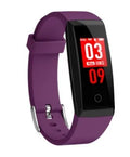 Smart bracelet with colour OLED screen showing time display, worn on wrist.
