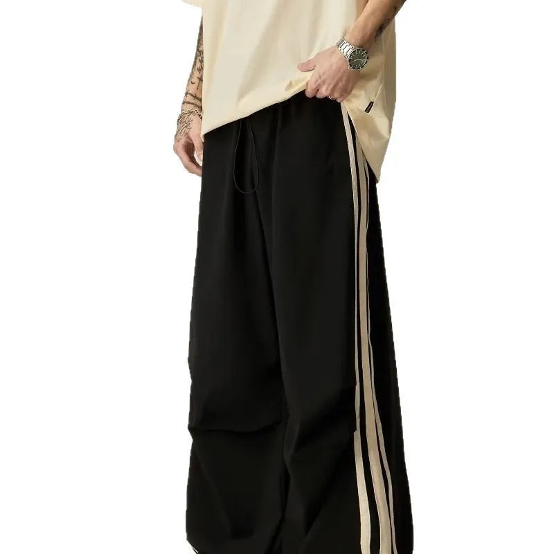 Men's black wide leg climbing trousers with high waist straight leg design