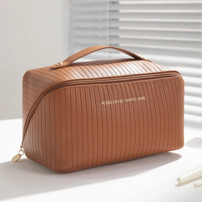 Vertical pattern pillow makeup bag cubic shape beige colour