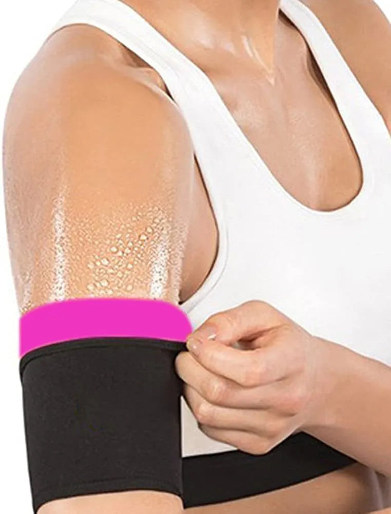 Blue and silver sports arm band sweatband with binding band, shown in various size options.