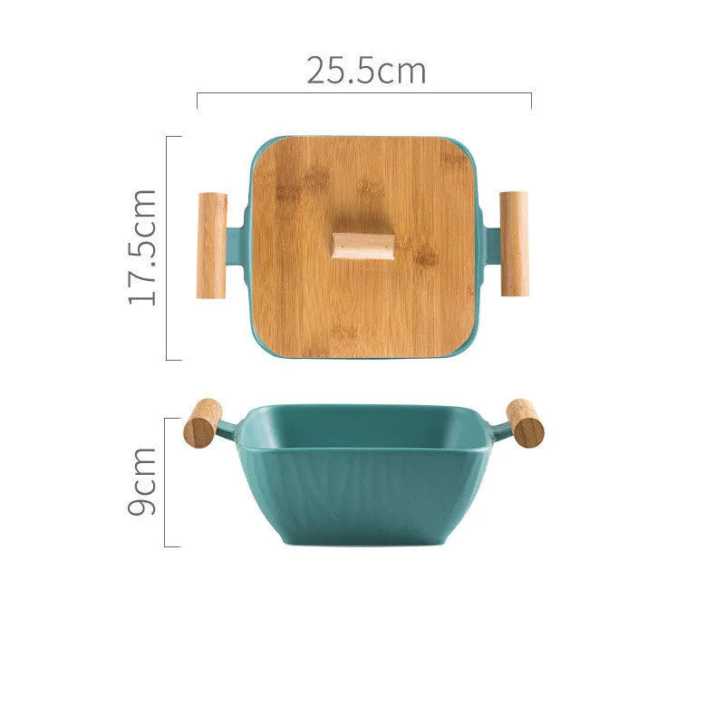 Porcelain ceramic bowl with matching lid in irregular shape design