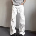 White straight-leg men's jeans with mid waist and zipper fly on mannequin