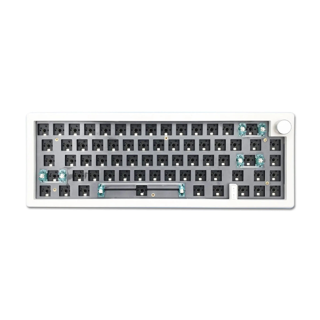 DIY hot-swappable mechanical keyboard kit with RGB lighting and rotary knob in seven colour options