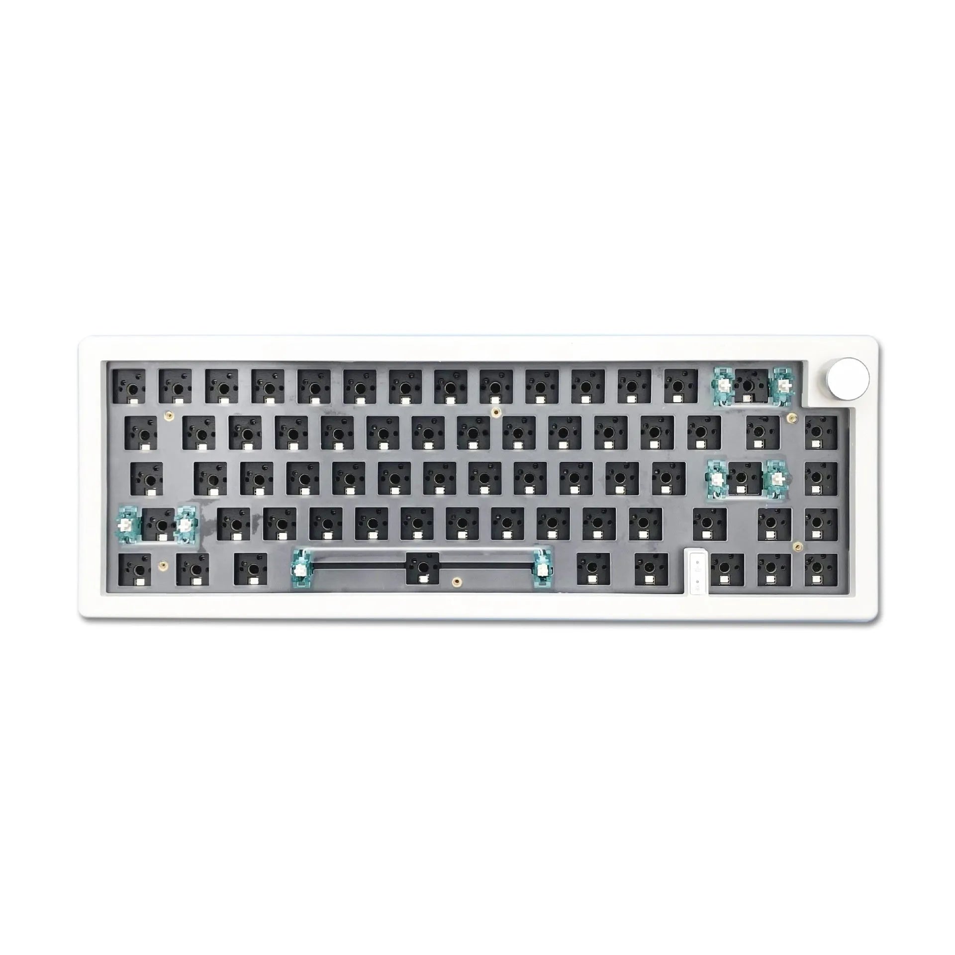 DIY hot-swappable mechanical keyboard kit with RGB lighting and rotary knob in seven colour options