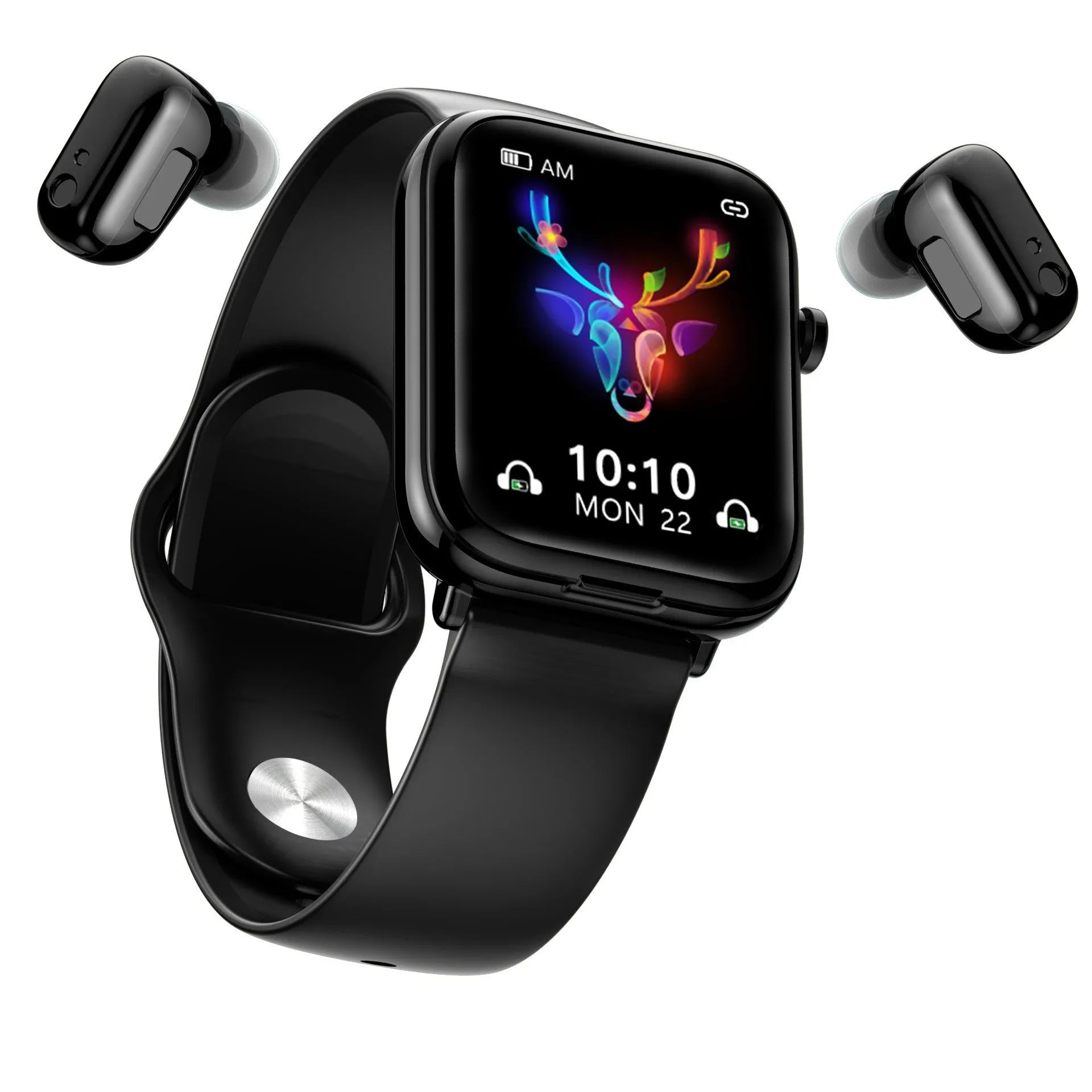 Black smart watch with touch screen and integrated Bluetooth headset on wrist