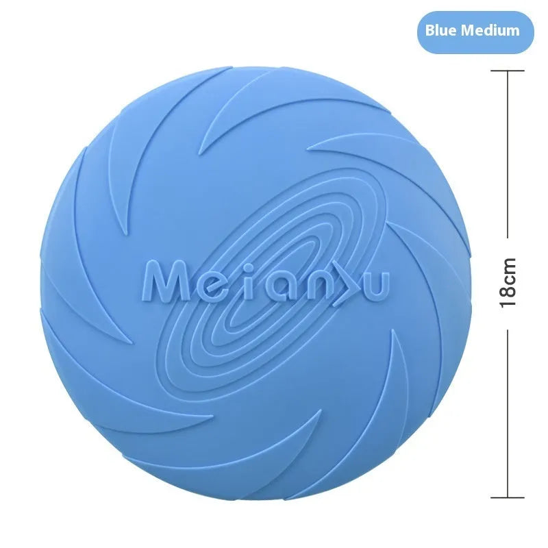 Soft rubber dog frisbee in multiple sizes and colours for outdoor walking and play