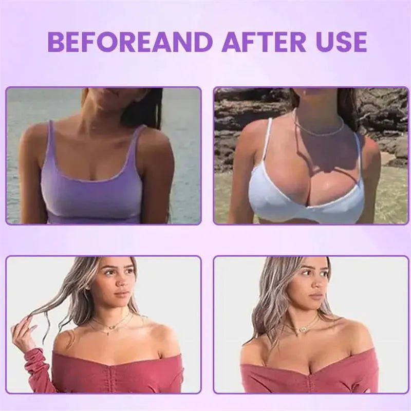 Breast enhancement mask showing adhesive chest patches for contour support and skin lifting