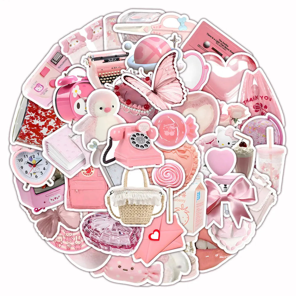 Pack of pink girl heart 3D decorative stickers showing two pattern styles, 63 pieces.