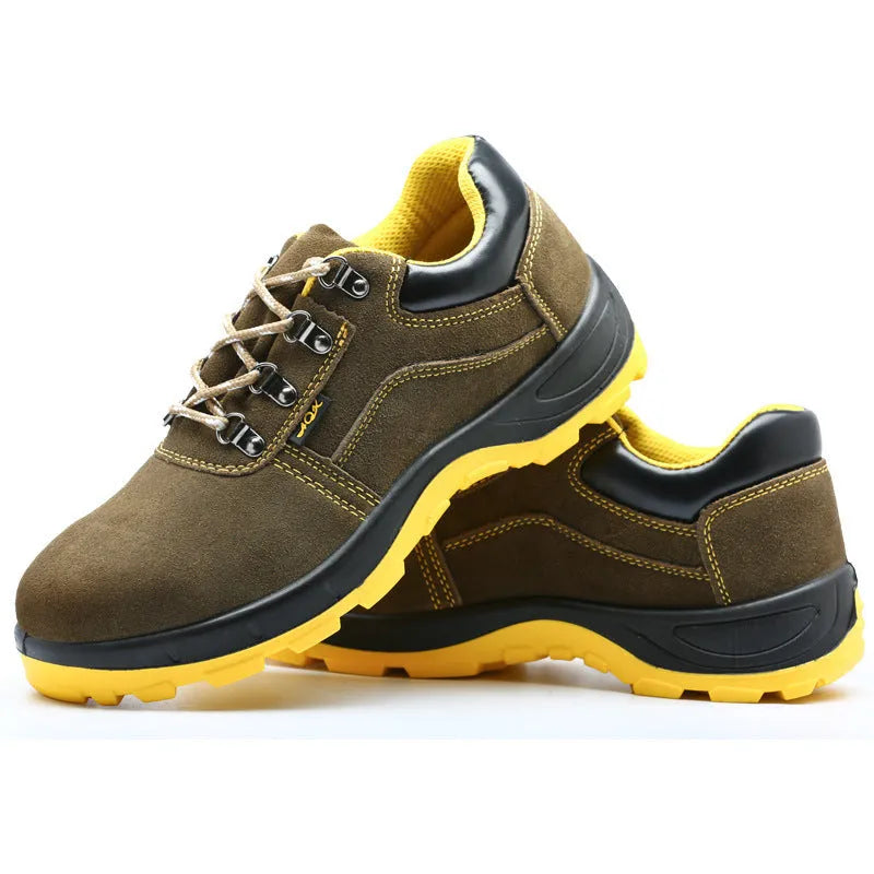Bronze men's steel toe safety shoes with cow suede leather upper and solid rubber soles