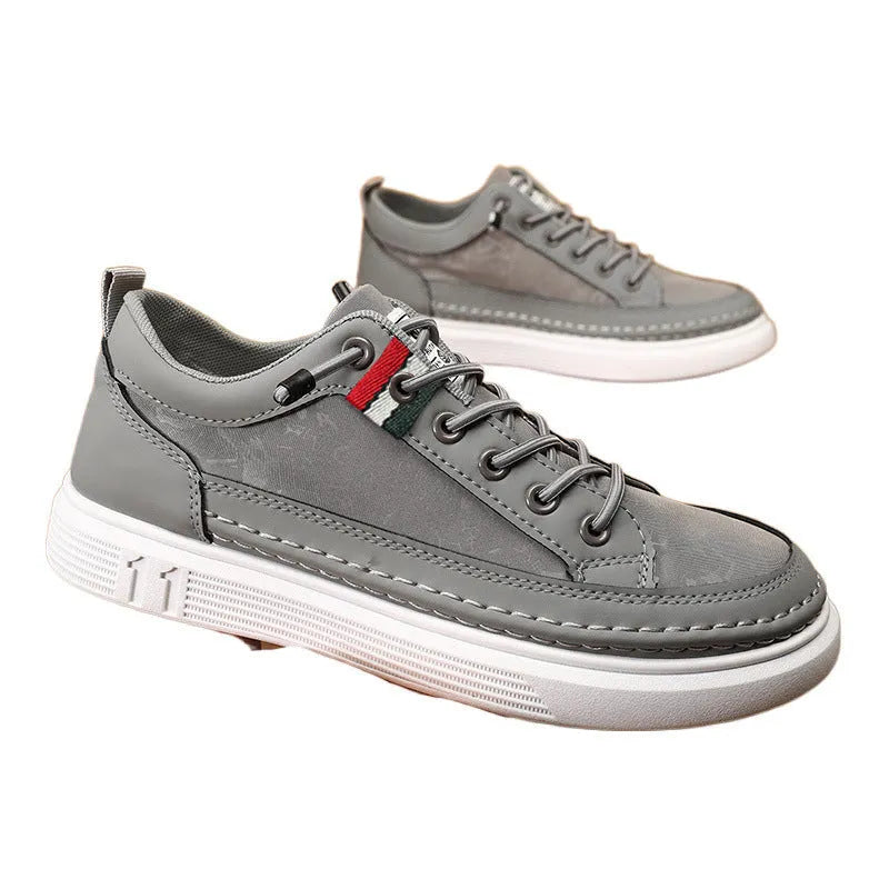 Men's black high-top PU canvas sneakers with a rounded toe and lace-up front on a PVC sole.