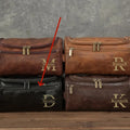 Men's black PU leather travel toiletry bag with 7 slots for grooming kit organisation