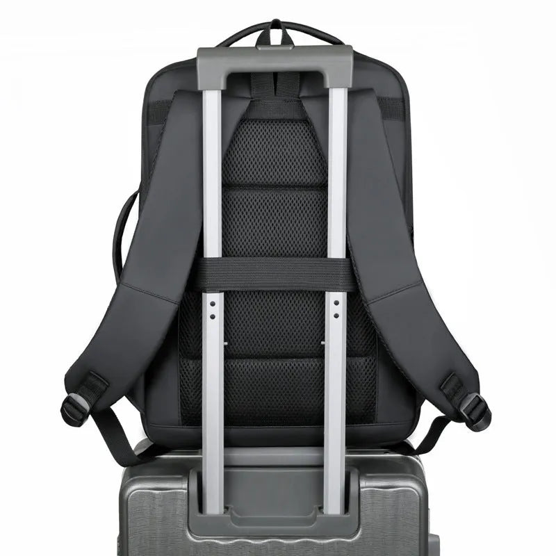 Waterproof Oxford cloth business backpack with curved shoulder strap in black colour