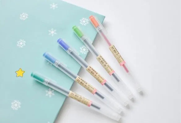 Muji 0.5mm gel pen 12-piece set with fine aqueous ink and ink prevention mechanism