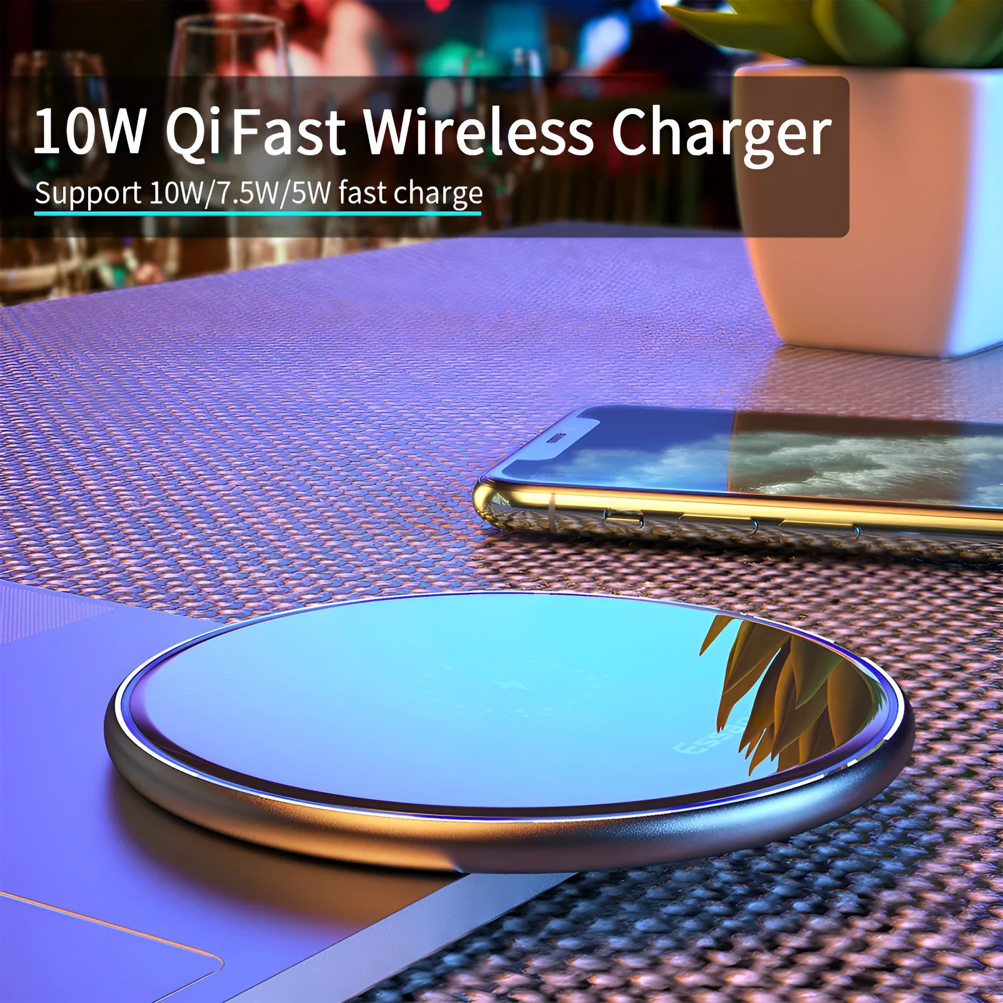 Black aluminium alloy 15W Qi wireless charger with LED indicator light and anti-slip surface
