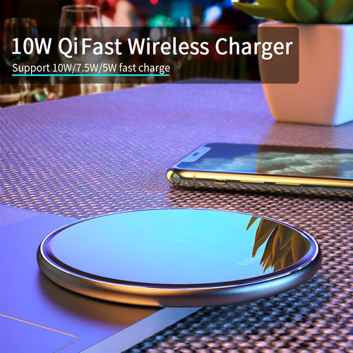 Black aluminium alloy 15W Qi wireless charger with LED indicator light and anti-slip surface
