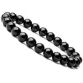 Geometric black agate bracelet with 8mm beads on a black elastic cord for women.