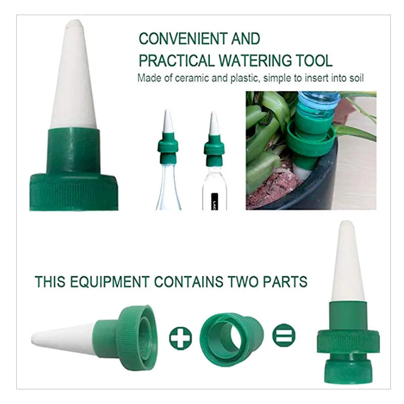 Green ceramic automatic plant watering dripper for 2L plastic cola bottles