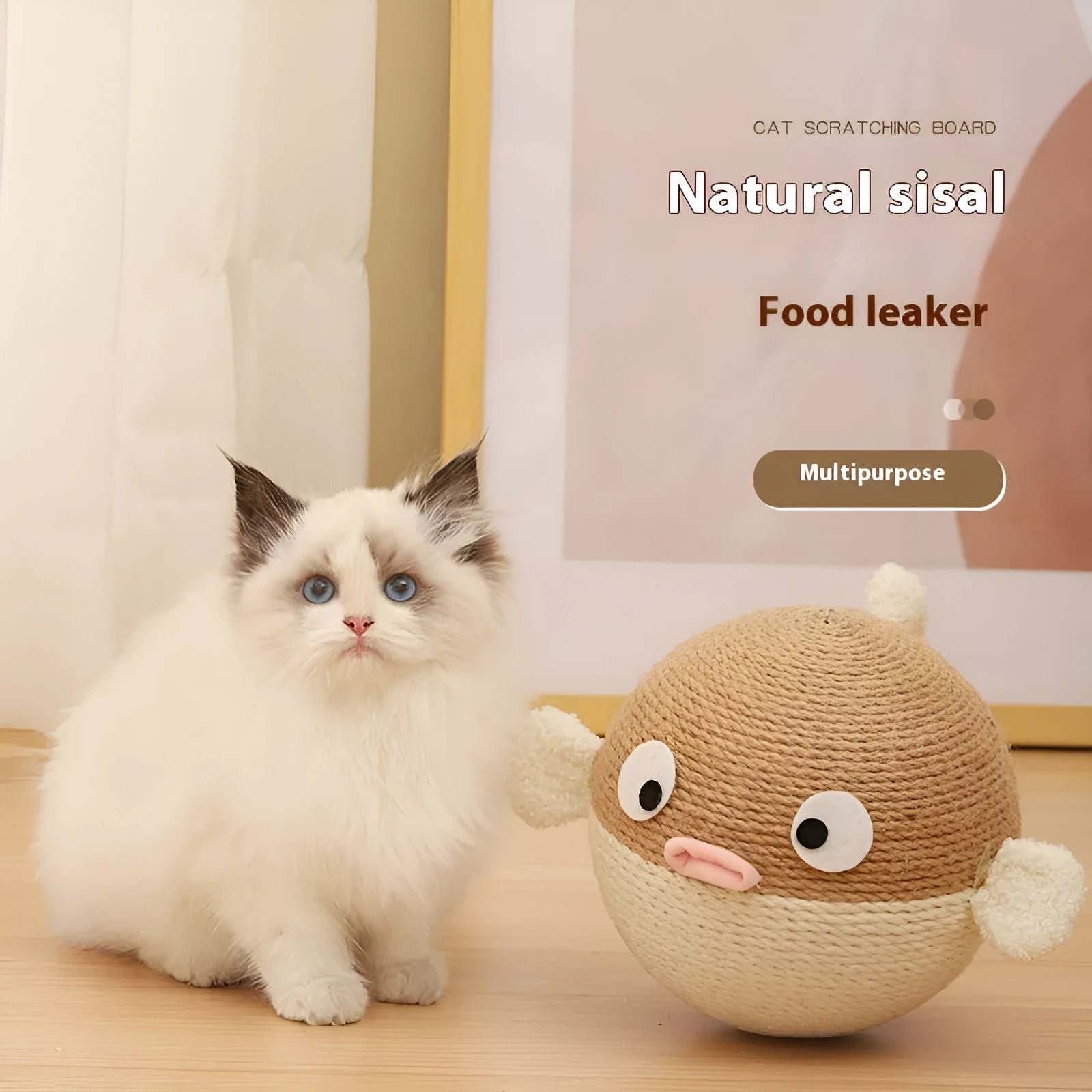 15x15x15cm puffer leakage food feeder toy made of sisal hemp strips for cats and dogs