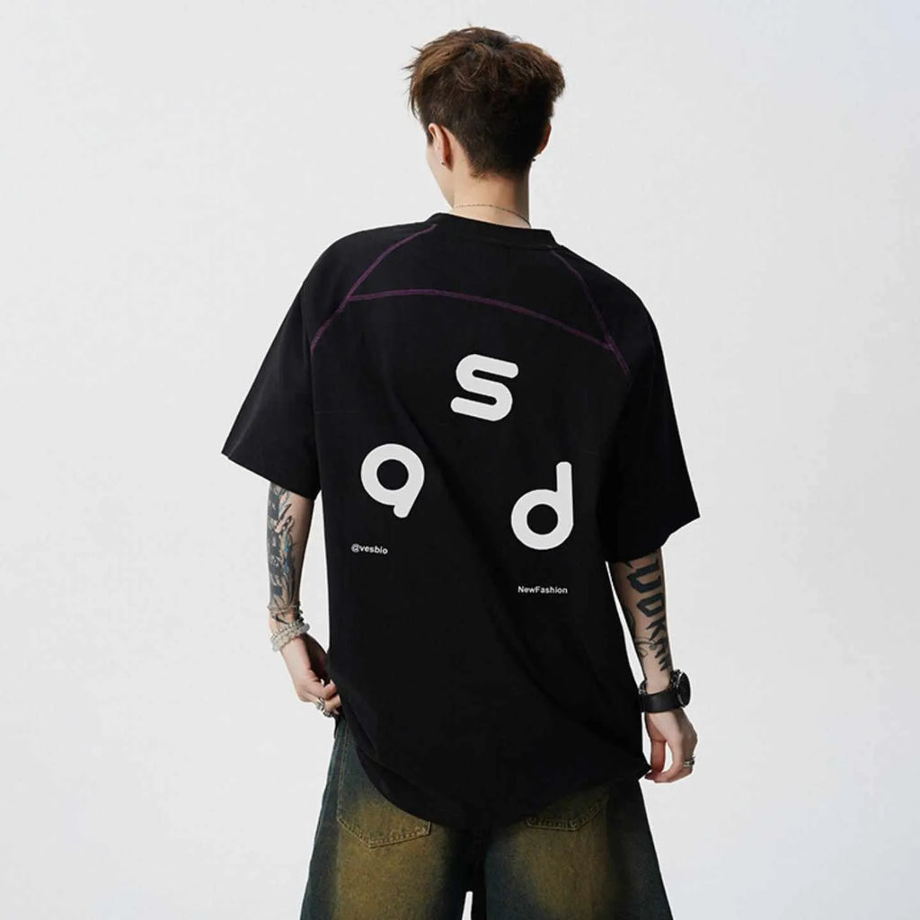 Men's loose fit cotton t-shirt with printed letter design in multiple colour options