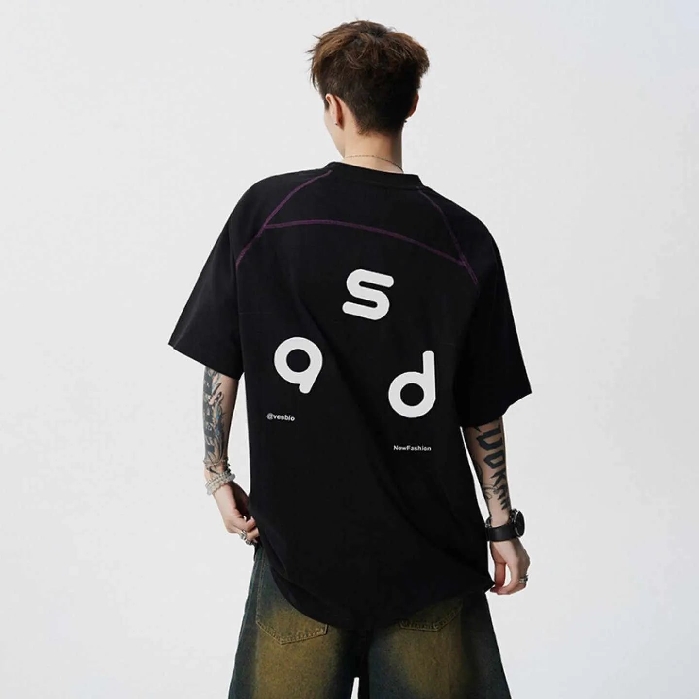 Men's loose fit cotton t-shirt with printed letter design in multiple colour options