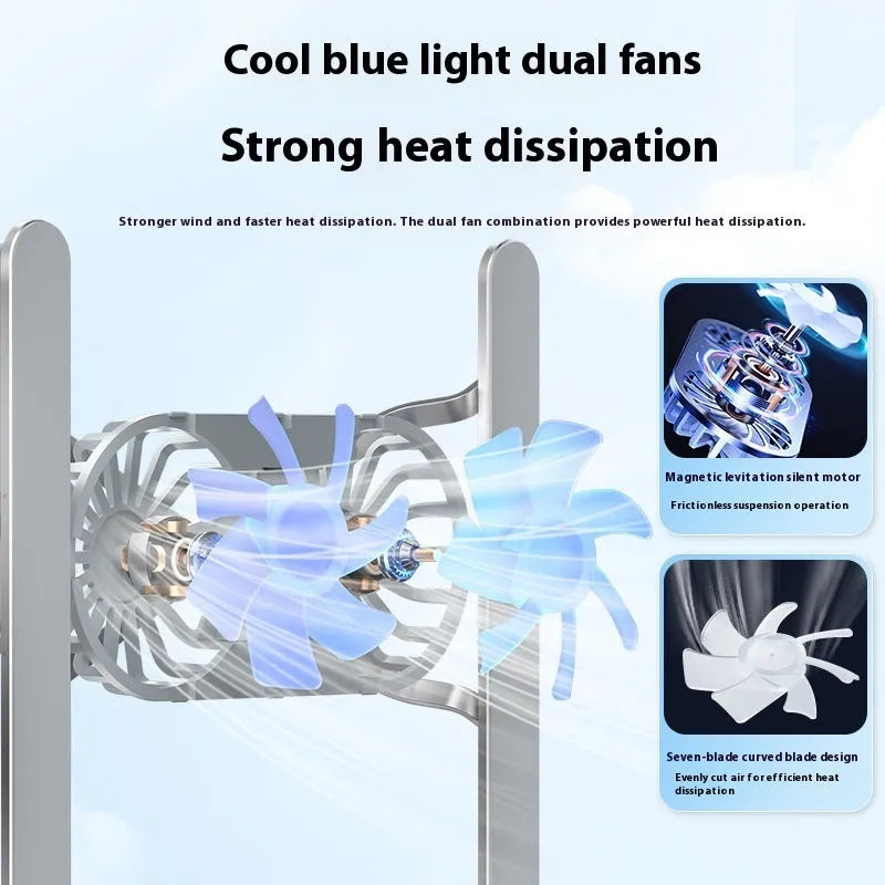 Aluminium alloy portable folding laptop stand with twin cooling fans