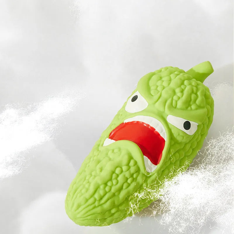Bitter melon and chili pepper shaped dog chew toys with squeakers for teeth cleaning and boredom relief