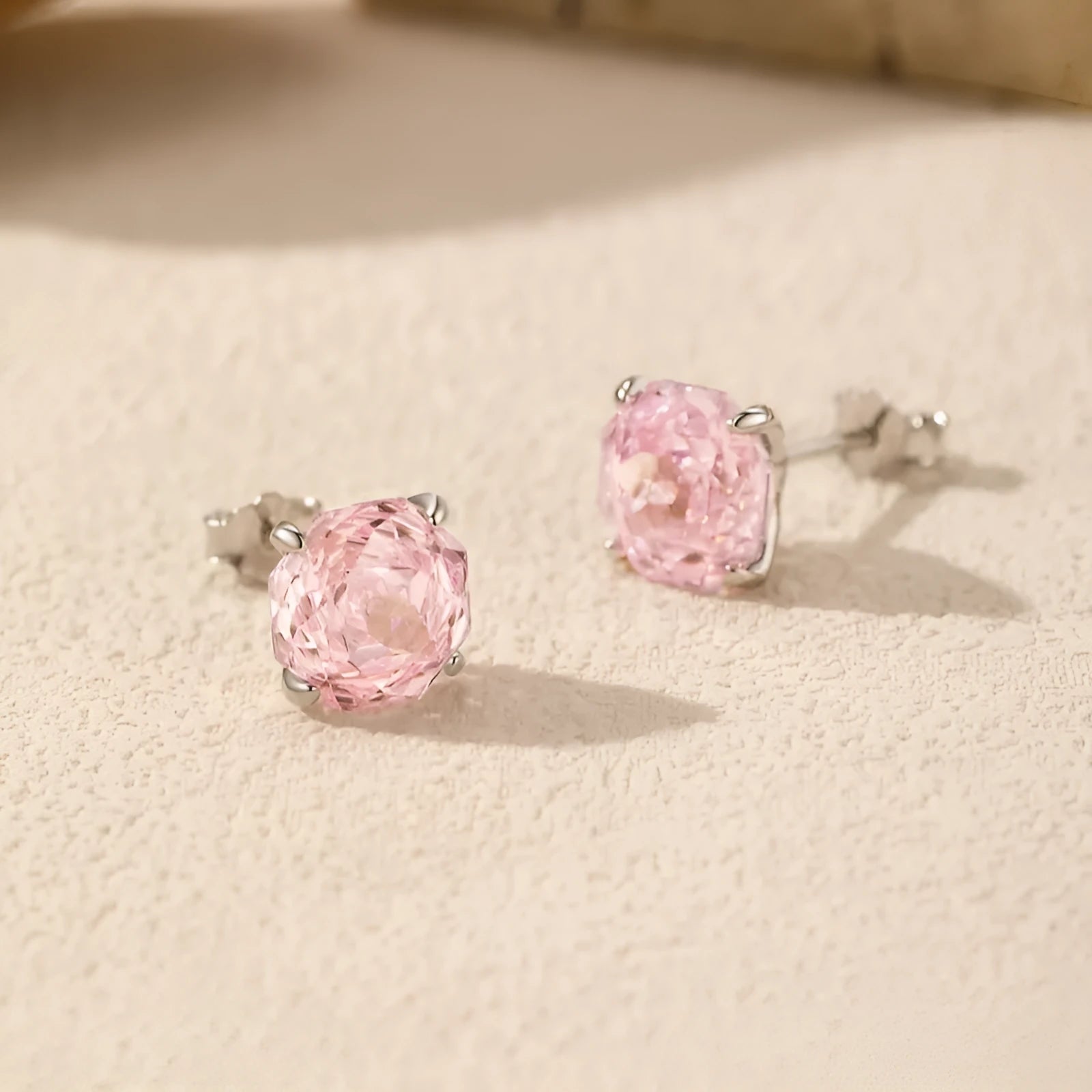 S925 sterling silver rose stud earrings for women in pink with 6mm and 8mm size options