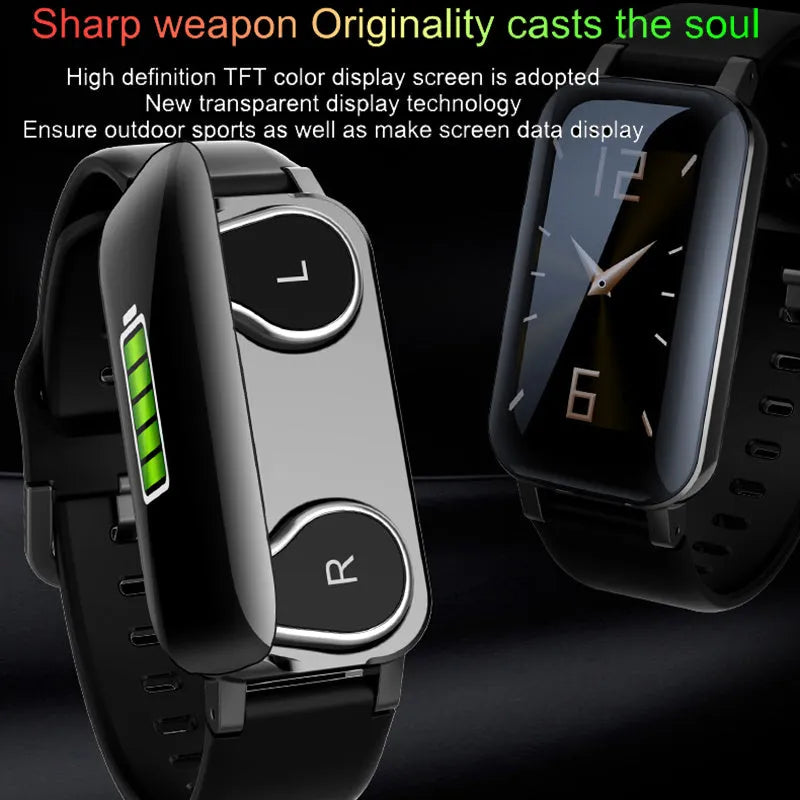 Call Bracelet smart wearable in Black, Blue, or Coffee colour with heart rate monitor on wrist.