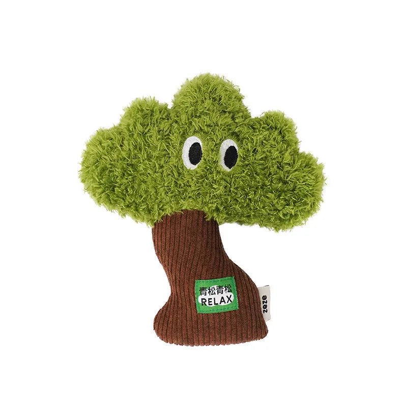 Pine wood base cat toy with fabric catnip pouch hanging from a string.