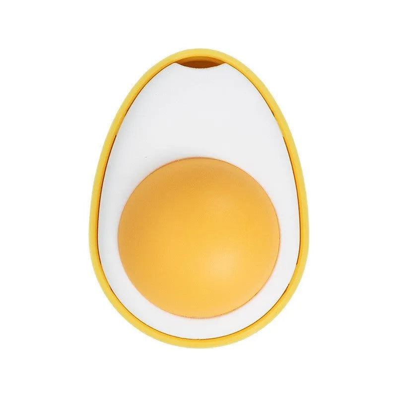 Interactive catnip ball toy with adhesive backing for walls, available in fried egg and poached egg designs