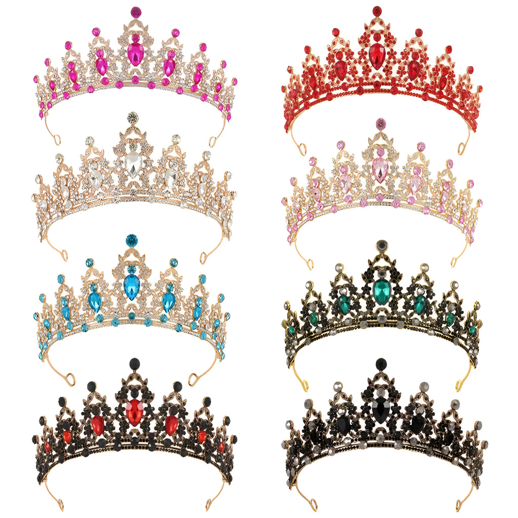 Baroque crown style bride headdress with rhinestones on an alloy base.