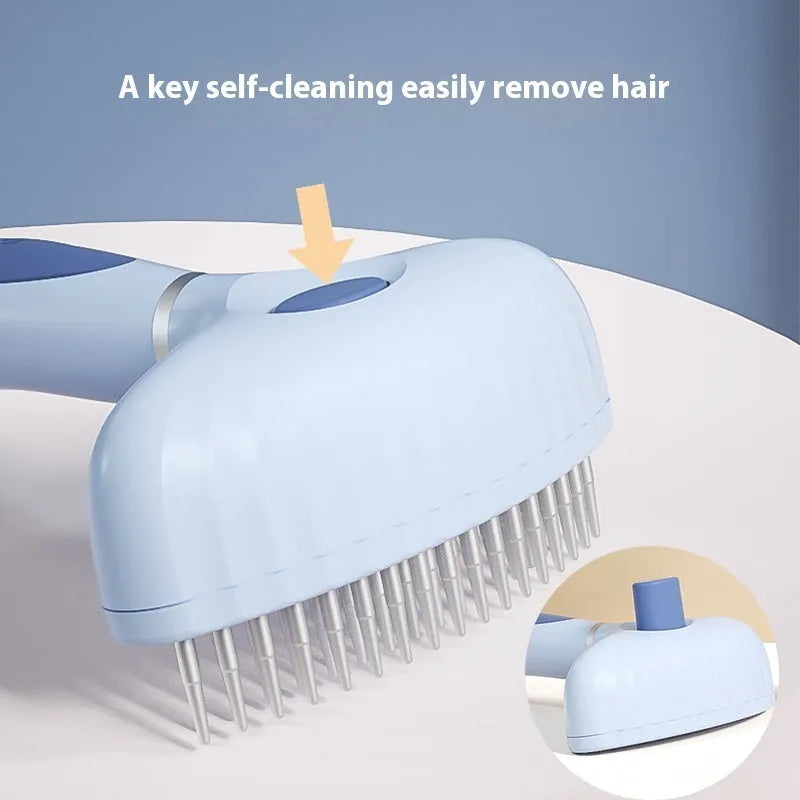 Stainless steel double row pet grooming comb for dogs in azure light blue colour
