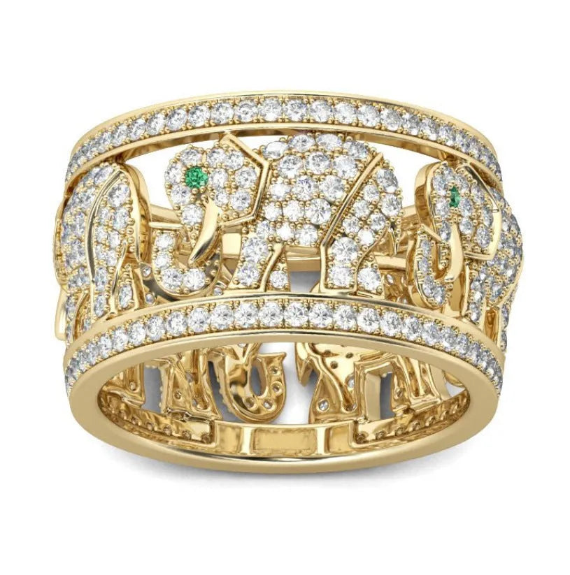 Alloy elephant ring with full diamond detail in electroplated finish