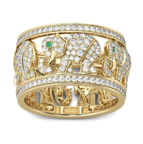 Alloy elephant ring with full diamond detail in electroplated finish
