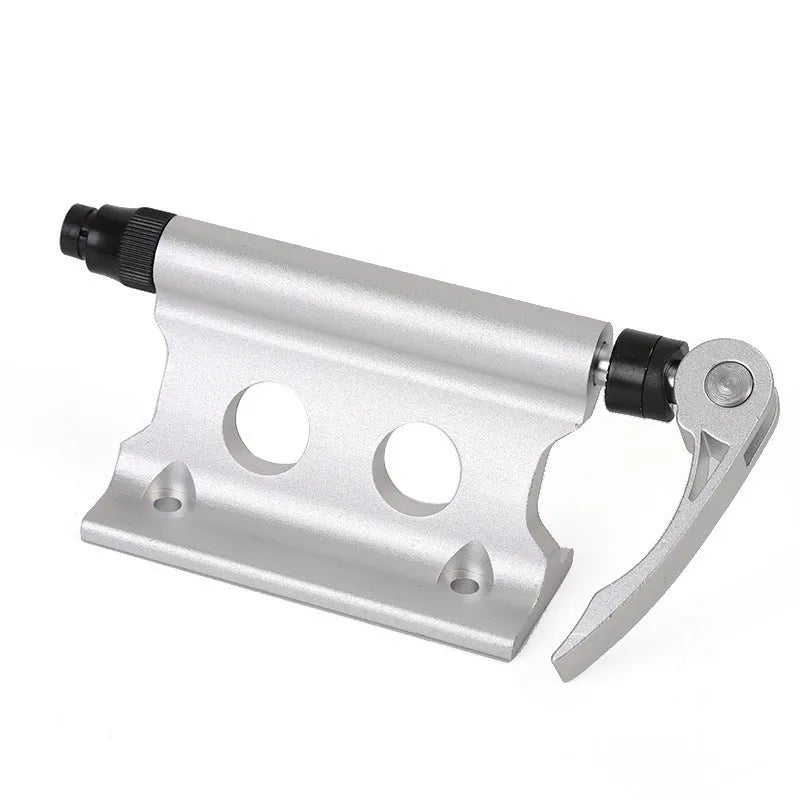 Silver metal bicycle front fork quick release fixing clip for accessory mounting