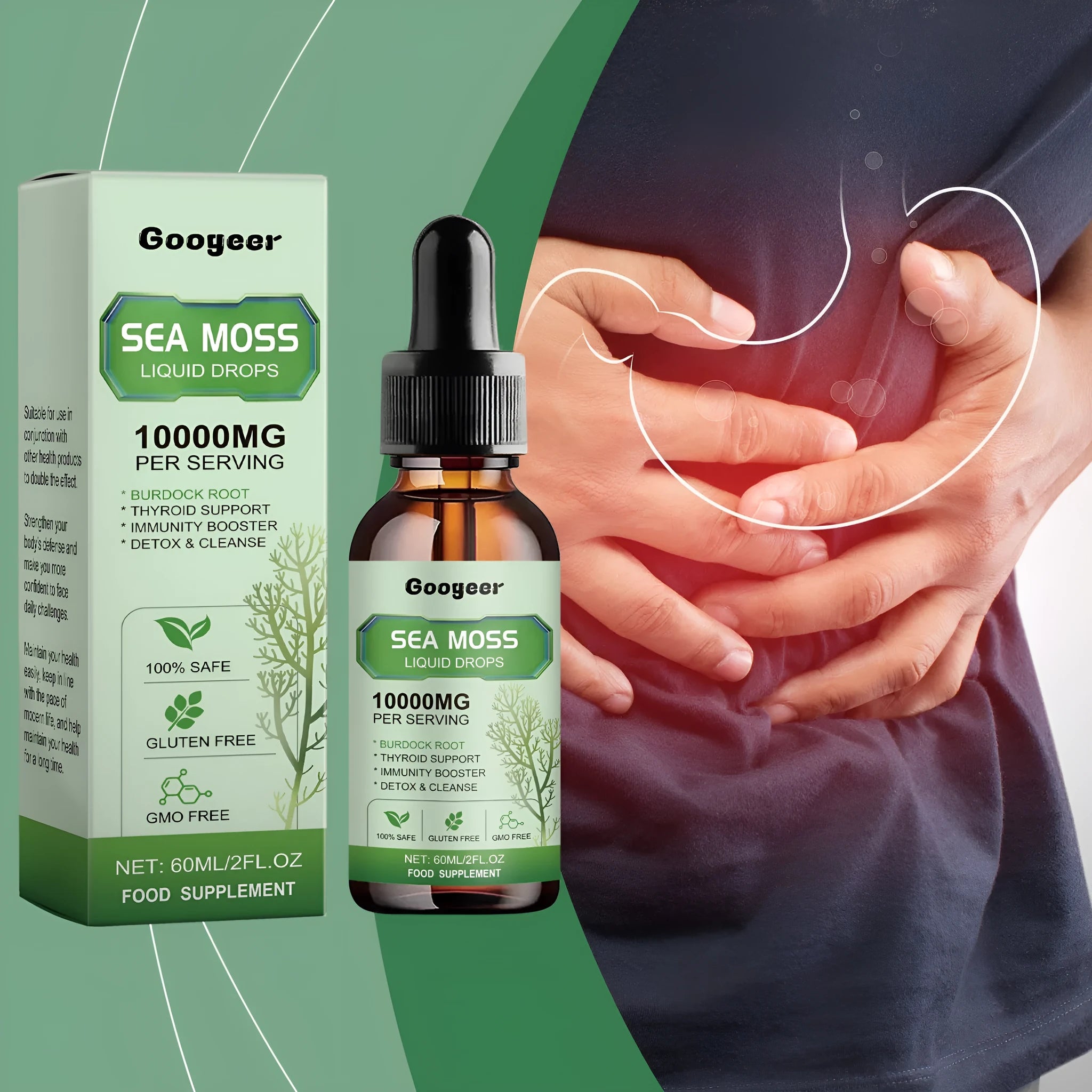 Sea Moss Liquid Drops 60ml body treatment bottle with traditional Chinese medicine extract.