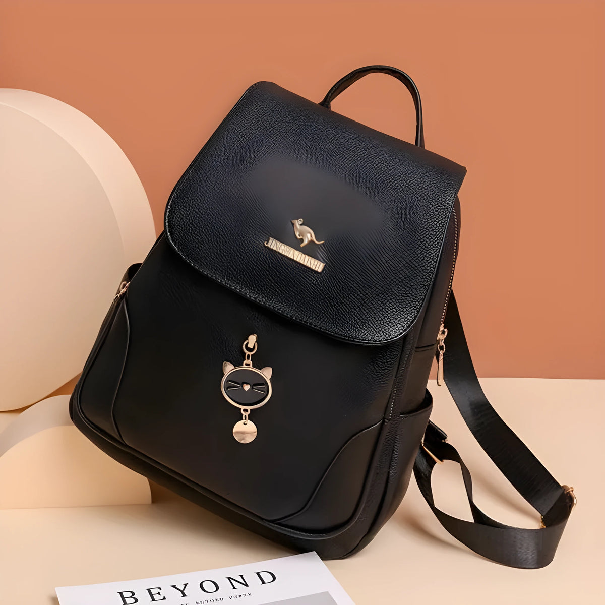 Women's soft Pu leather street style backpack with three-dimensional pockets in black, blue, or taro purple